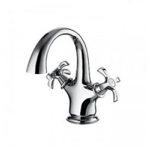 Robinet de lavabo antique avec double poignée bec recourbé fini chrome