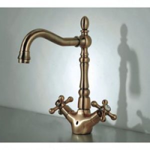 Robinet de lavabo antique avec double poignée fini or rose