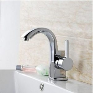 Robinet de lavabo contemporain à bec courbé et poignée sur le côté