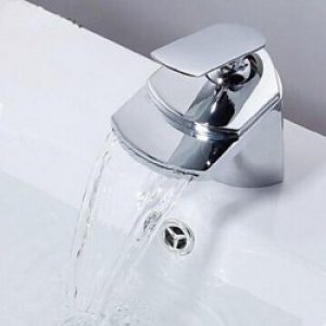 Robinet de lavabo contemporain à bec large sortie d’eau en cascade