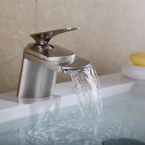 Robinet de lavabo contemporain de hauteur 115 MM en nickel brossé