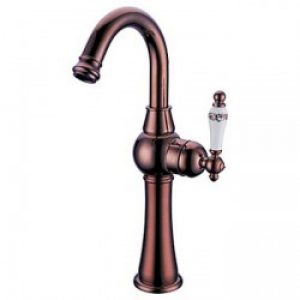 Robinet de lavabo couleur rose dorée avec unique poignée en céramique, finition en laiton pour un style contemporain