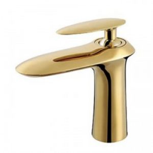 Robinet de lavabo dorée à design élégant et contemporain, robinet doté d’un mitigeur et d’une seule poignée