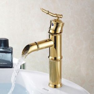 Robinet de lavabo dorée à poignée unique, conception en forme de bambou et finition en laiton (Ti-PVD)