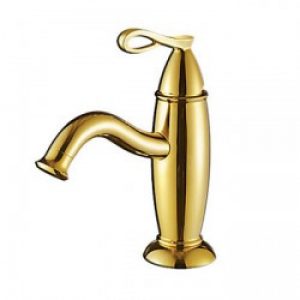 Robinet de lavabo dorée style contemporain et finition en laiton, robinet à poignée unique