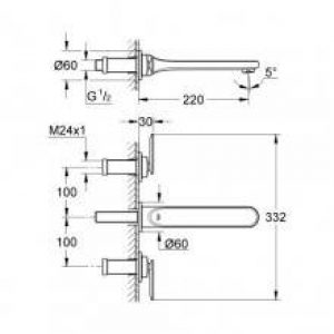 Robinet de lavabo en batterie mural Grohe Veris M