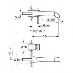 Robinet de lavabo mural L Grohe Grandera