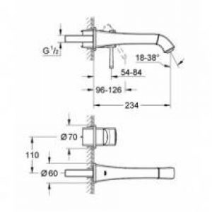 Robinet de lavabo mural L Grohe Grandera Or