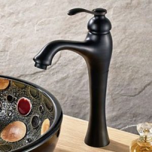 Robinet de lavabo noir à poignée unique fini en bronze huilé (un seul trou d’installation)