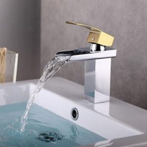 Robinet de lavabo à poignée unique dorée, style contemporain