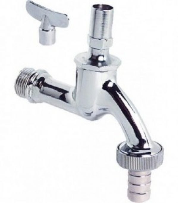 Robinet de purge, chrome, poli avec clef R 1/2&Prime; avec tete de cle tubulaire et embout olive