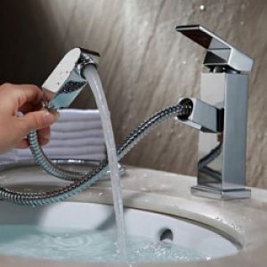 Robinet d&rsquo;évier à bec détachable fini en chrome pour un style contemporain (courte)