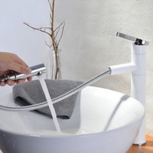 Robinet d&rsquo;évier blanc à bec rotatif et extensible, design contemporain