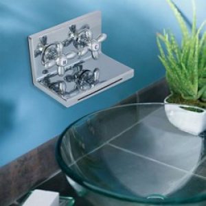 Robinet d&rsquo;évier cascade à double poignée, design moderne en forme d&rsquo;étagère finition en chrome