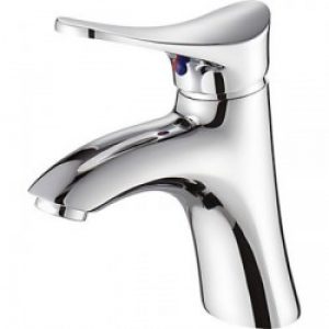 Robinet d&rsquo;évier (court) en chrome style antique muni d&rsquo;une poignée (un seul trou d&rsquo;installation)