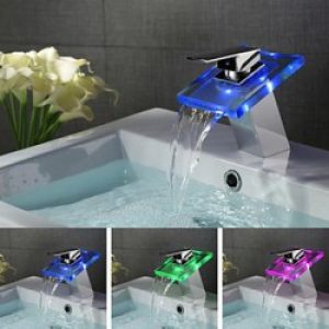 Robinet d&rsquo;évier à LED (3 couleurs) style contemporain, finition chromée