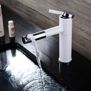 Robinet d&rsquo;évier mitigeur contemporain à bec rotatif (360 °), finition en laiton chromé avec un seul trou d&rsquo;installation