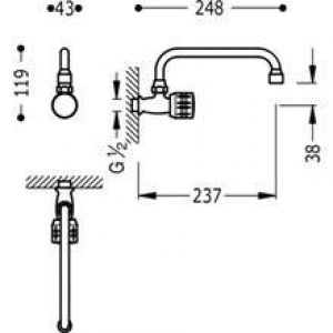 Robinet d’évier mural 1 eau et 24 cm ESE-TRES