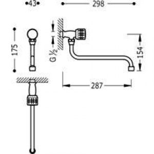 Robinet d’évier mural 1 eau et 29 cm ESE-TRES