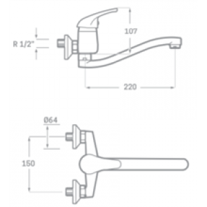 Robinet d’évier mural avec bec bas Enkel SEVEN