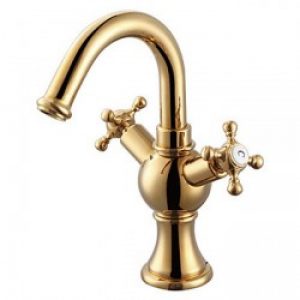 Robinet d&rsquo;évier à poignée double avec mélangeur intégré, finition en laiton (Ti-PVD)