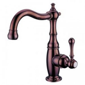 Robinet d&rsquo;évier rotatif couleur rose or muni d&rsquo;une poignée, finition laiton