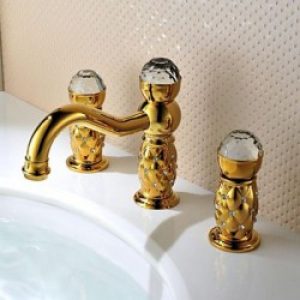 Robinet d&rsquo;évier style antique avec mélangeur intégré, robinet de couleur or muni de deux poignées