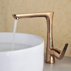 Robinet d&rsquo;évier style antique couleur rose or, robinet à poignée unique rotatif et finition en laiton