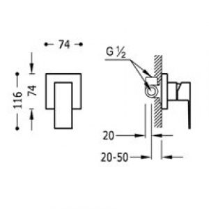 Robinet encastré de 1 voie CUADRO-TRES
