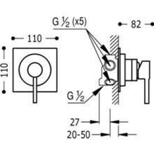 Robinet encastré distributeur de 5 voies Max-Tres