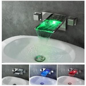 Robinet lavabo LED à fixation murale, style moderne avec chute en cascade