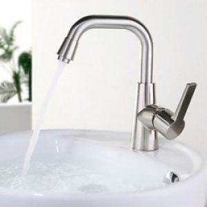 Robinet massif de cuisine fini en nickel (poignée unique)