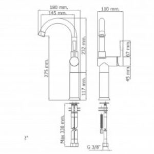 Robinet mitigeur allongé de lavabo ou vasque RODA