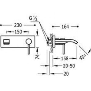Robinet mural pour lavabo Max-Tres bec cascade