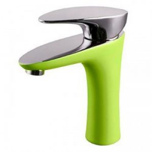 Robinet salle de bain couleur verte muni d’une seule poignée, un robinet de style contemporain