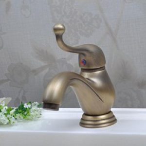 Robinet salle de bain (court) en cuivre et muni d’une poignée, robinet de style antique