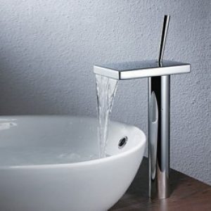 Robinet salle de bain effet cascade style contemporain fini en chrome