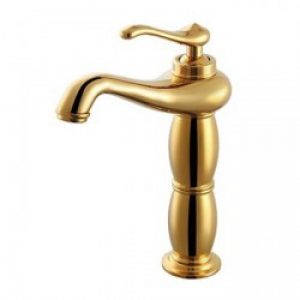 Robinet salle de bain rotatif couleur or et finition en laiton poli, robinet muni d’une poignée