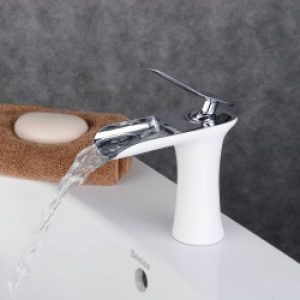 Robinets de lavabo, D’évier Robinets Bassin Cascade Mitigeur Blanc pour Salle de Bain