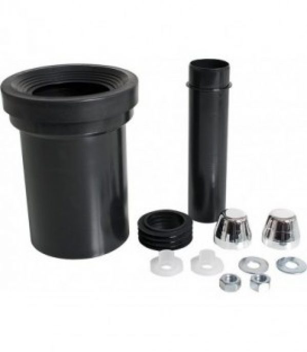 Robinetterie de branchement WC avec tuyau d&rsquo;ecoulement 110 mm et bouchon chrome