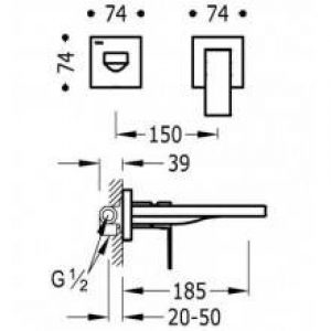 Robinetterie mural 2 centres 18,5 cm TRES CUADRO