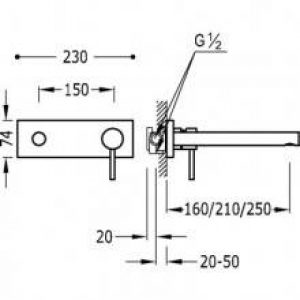 Robinetterie murale 21 cm TRES MAX