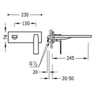 Robinetterie murale en acier 24,5 cm SLIM-TRES