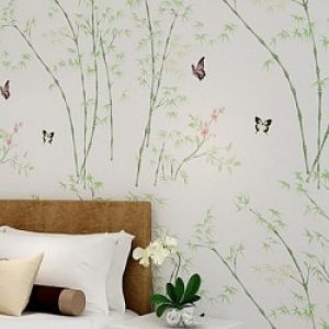 Rouleau de papier peint 3D contemporain à motif de d&rsquo;arbres de bambou et papillons