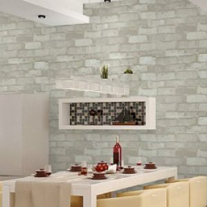 Rouleau de papier peint contemporain à motif de briques en gris