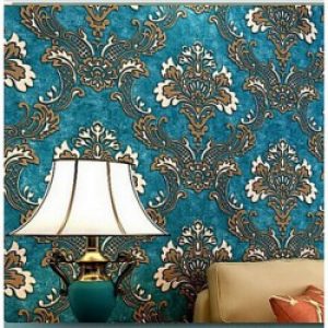 Rouleau de papier peint intissé et insonorisés de style classique et à motif floral en bleu