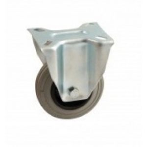 Roulette fixe sur platine tole – bandage caoutchouc gris