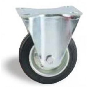 Roulette fixe sur platine tole – bandage caoutchouc noir
