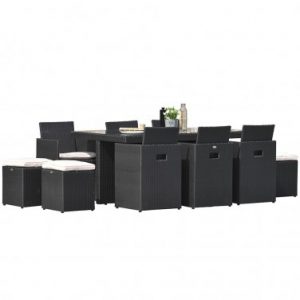 Salon de jardin encastrable DCB GARDEN 10 places avec plateau en verre – NOIR