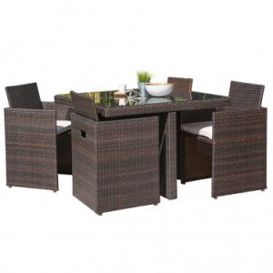 Salon de jardin encastrable DCB GARDEN 4 places avec plateau en verre – CHOCOLAT